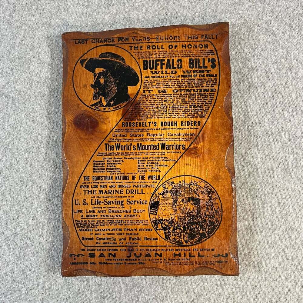 Vintage Buffalo Bill Wild West Show Wooden Plaque Wall Art Decor